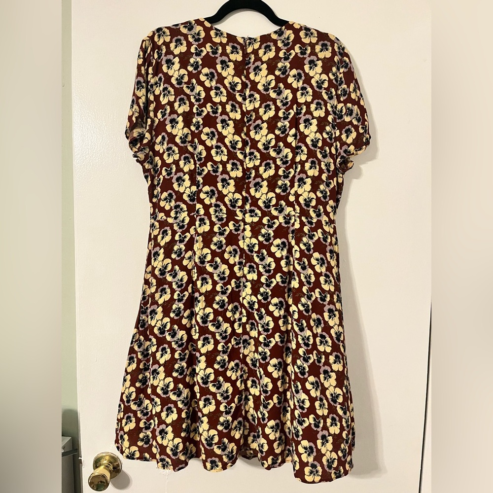 Madewell Floral Mini Dress in Brown and Cream - Picture 4 of 7